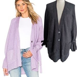 Naadam Black Mohair Wool Bow Sleeve Flowy Drapey Cardigan Sweater L